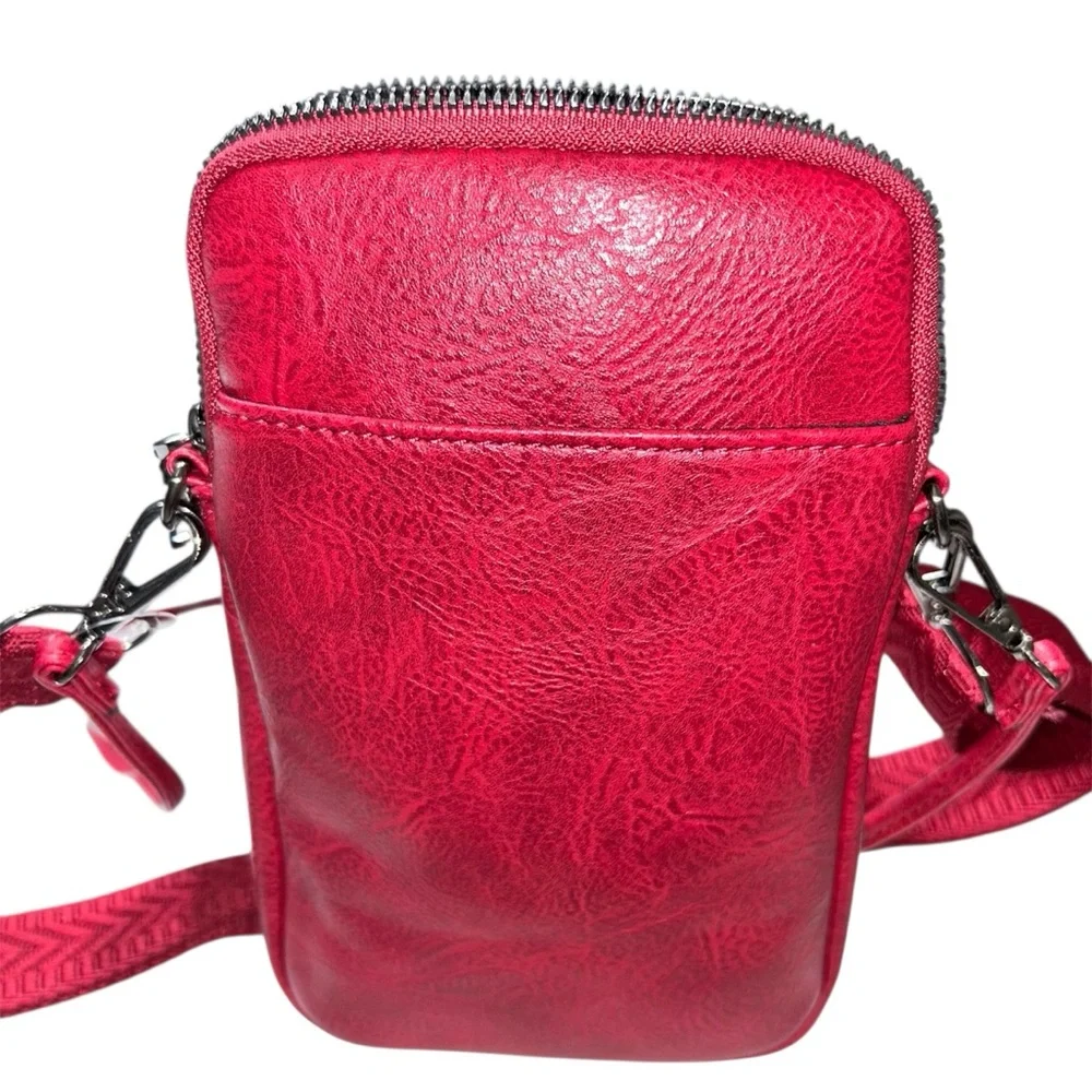 Bohemian Red Woven Patterned Cell Phone Crossbody Bag